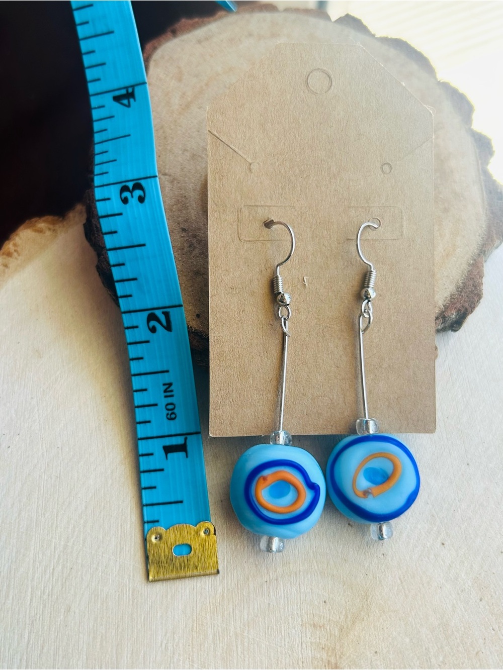 Blue Swirl Glass Bead Drop Earrings - Picture 6 of 6
